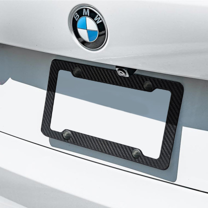 Asign Carbon Fiber Film License Plate Frame - Waterproof 4-Hole Universal Holder for Front & Rear Plates, Includes Fasteners and Screws
