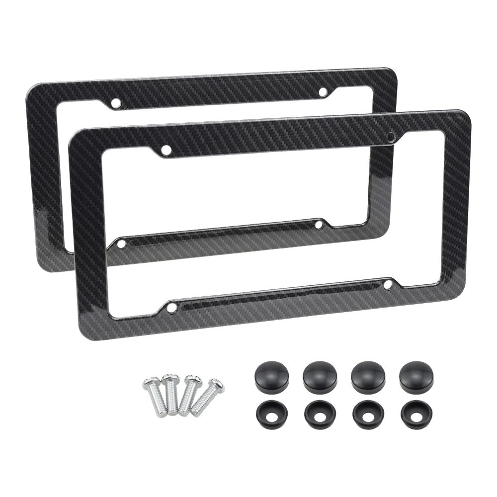 Asign Carbon Fiber License Plate Frame - Waterproof 4-Hole Universal Holder for Front & Rear Plates, Includes Fasteners and Screws