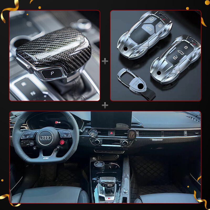 Audi B9.5 Carbon Fiber Interior Styling Kit: Gear Knob Trim, 7-Piece Dash Trims & Premium Alloy Key Cover