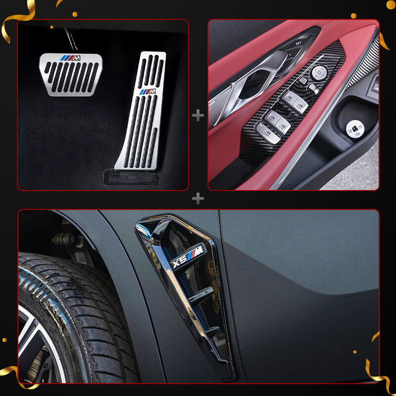 BMW Performance Detail Kit: X5 Side Vent Trim, Carbon Fiber Window Switch Covers & Non-Slip Pedal Set