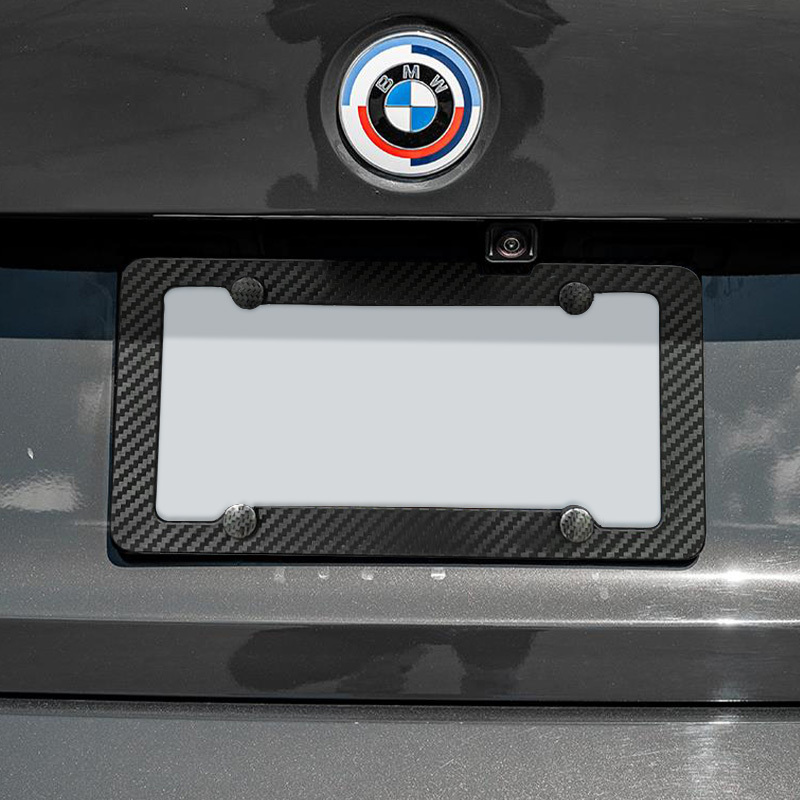 Asign Carbon Fiber Film License Plate Frame - Waterproof 4-Hole Universal Holder for Front & Rear Plates, Includes Fasteners and Screws