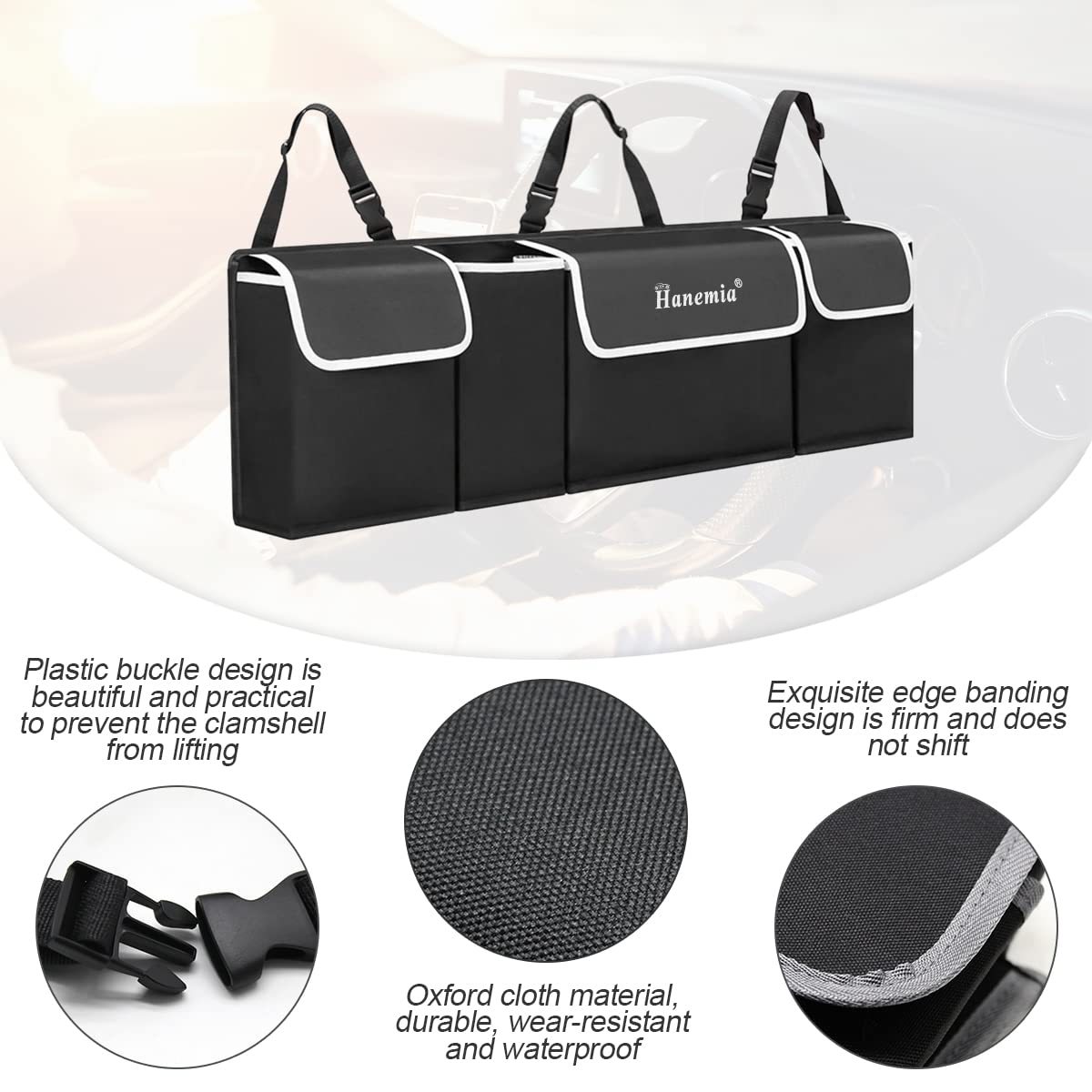Asign Waterproof Collapsible Car Trunk & Backseat Organizer for SUV, Truck, MPV – 4-Pocket Cargo Storage Bag