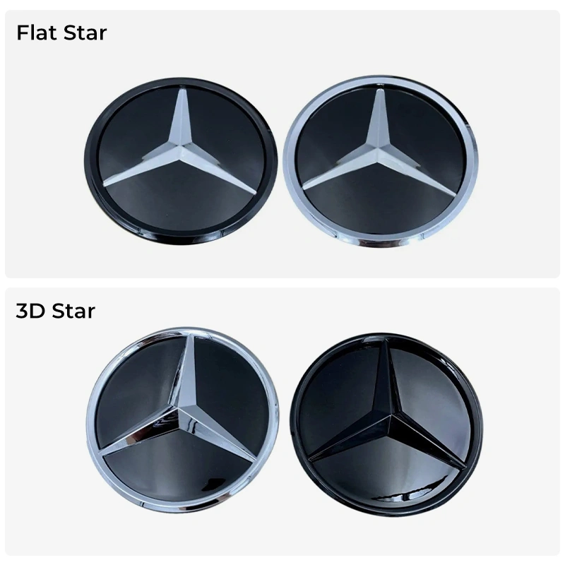 Asign Mirror Finish Front Grille Star Emblem for Mercedes-Benz – Flat / 3D Style