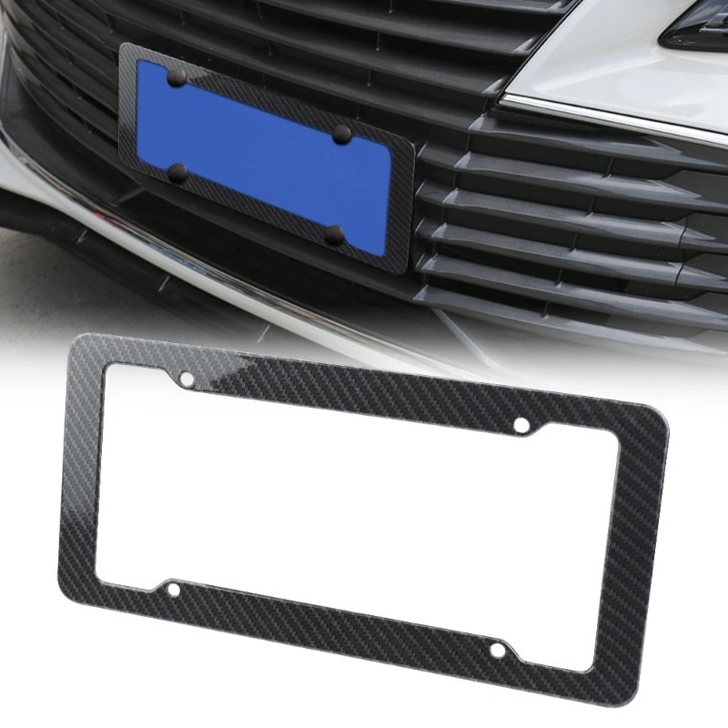 Asign Carbon Fiber License Plate Frame - Waterproof 4-Hole Universal Holder for Front & Rear Plates, Includes Fasteners and Screws