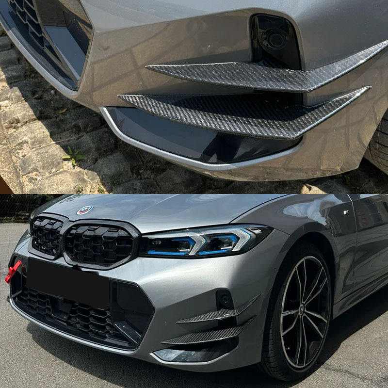 Asign Gloss Black/Carbon Fiber Pattern Front Bumper Canard Set For BMW 3 Series