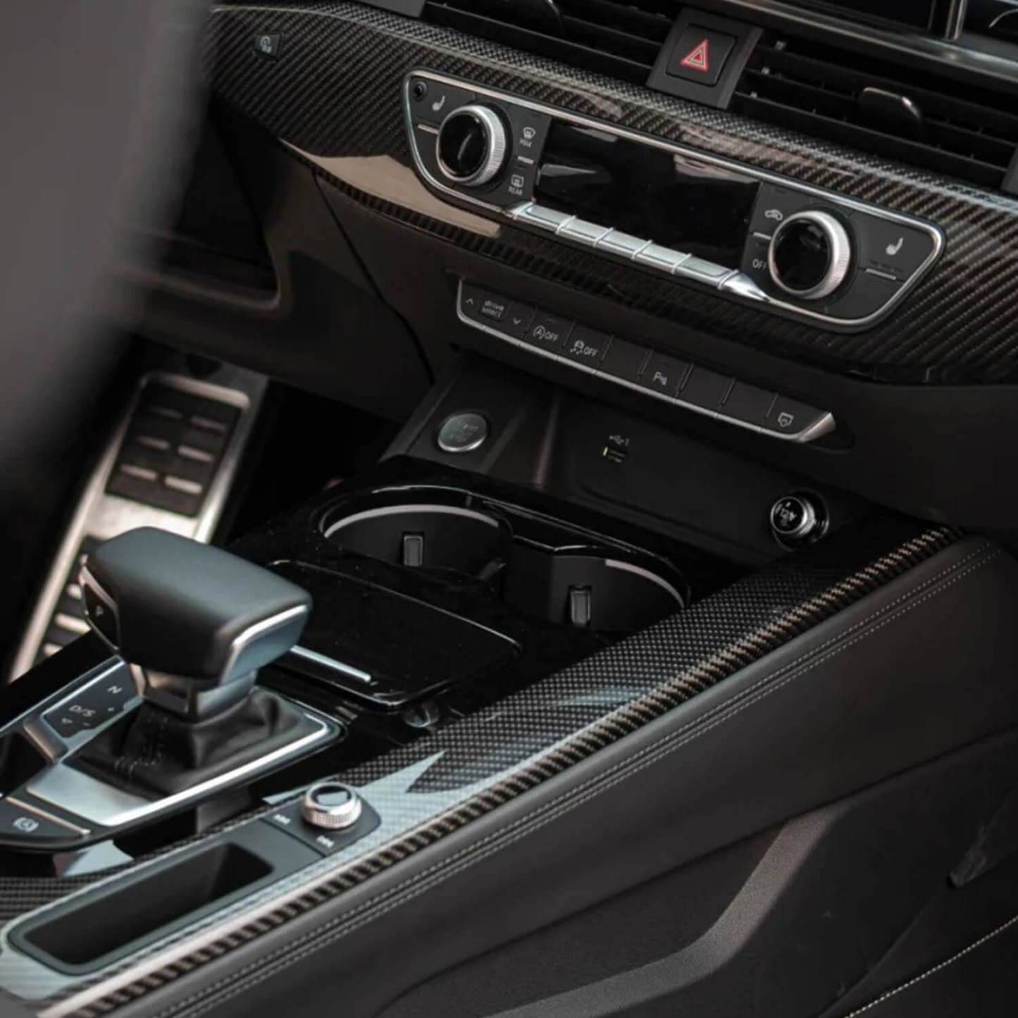 Audi B9.5 Carbon Fiber Interior Styling Kit: Gear Knob Trim, 7-Piece Dash Trims & Premium Alloy Key Cover