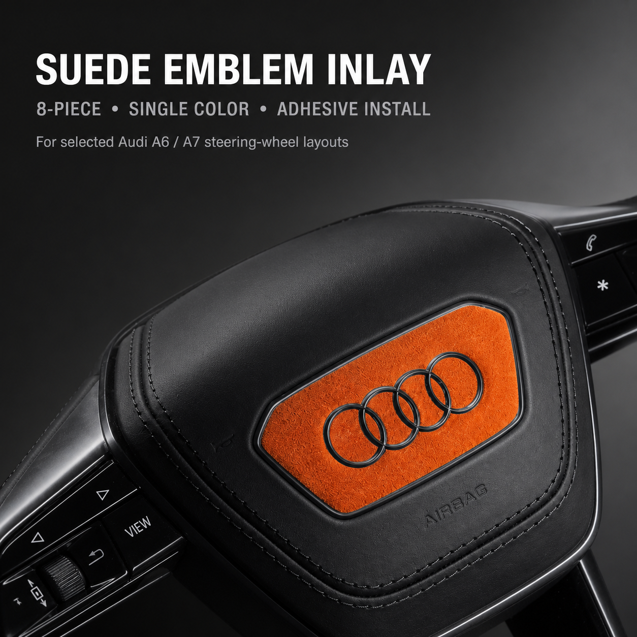 Single-color suede steering-wheel emblem inlay for selected Audi A6 and A7 layouts