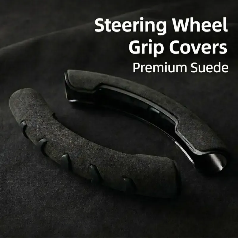 Asign Universal Non-Slip Microfiber Suede Steering Wheel Grip Covers (2-Piece Set, Multi-Color)