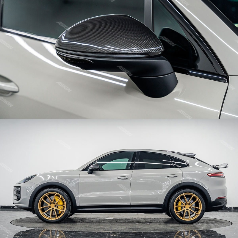 Asign - PINDUN New Dry Carbon Fiber Side Mirror with Blind Spot Function for 2018-2025 Cayenne Left Rearview Mirror