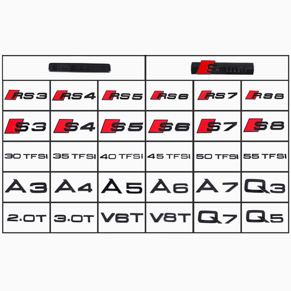 Asign Audi Blackout Rear Emblem Replacement Black Audi Lettering Badge For All Models - A4 A5 S4 S5 Q3 Q5 Q7 RS7
