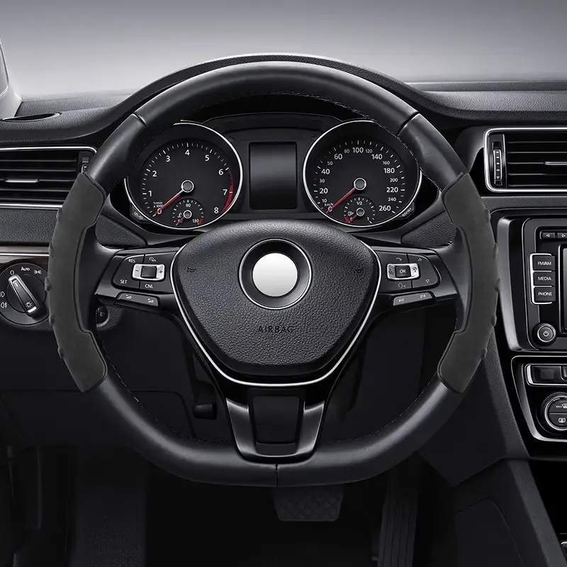 Asign Universal Non-Slip Microfiber Suede Steering Wheel Grip Covers (2-Piece Set, Multi-Color)