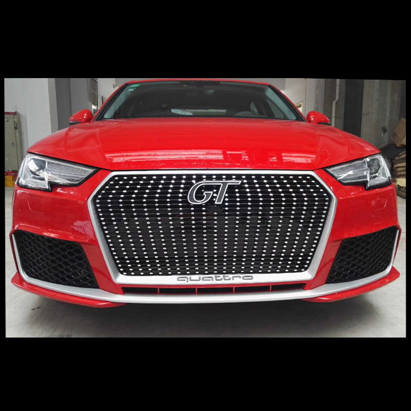 Gloss black frame with silver stars grille