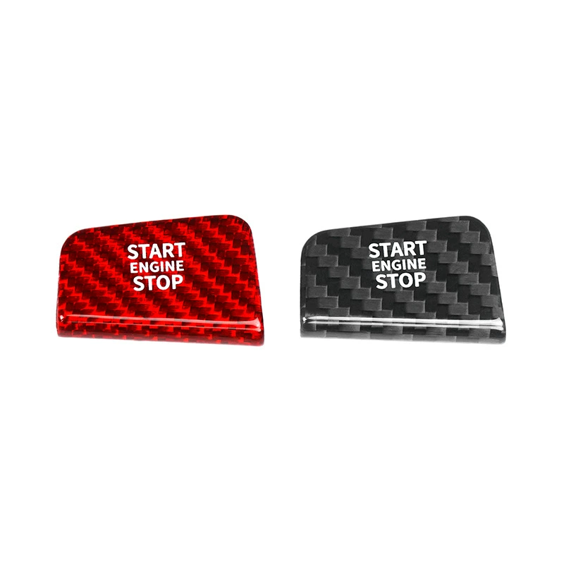 Red and black carbon fiber start/stop button overlays with white START ENGINE STOP lettering