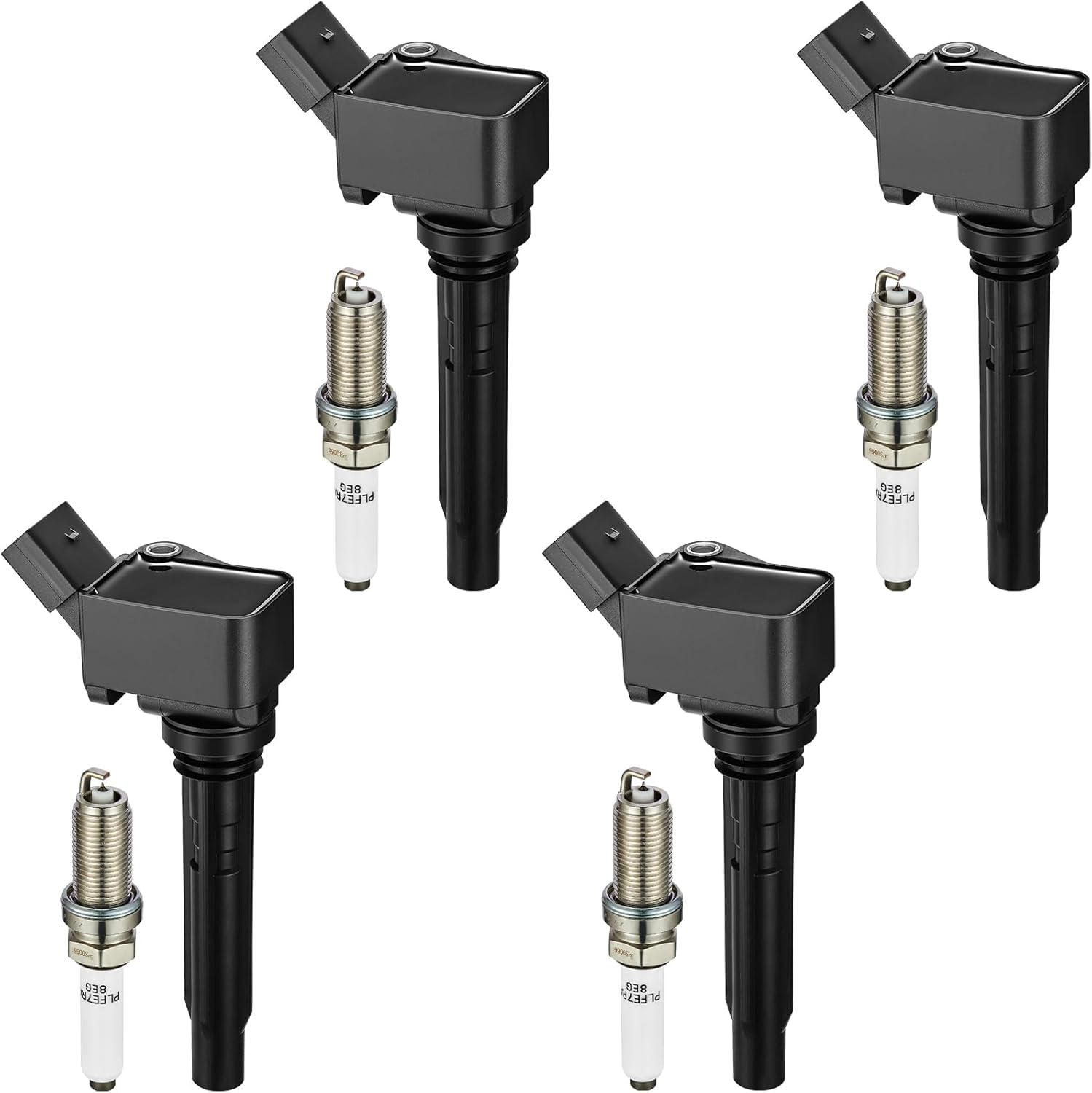 Asign 4 Ignition Coils UF716 & 4 Iridium Spark Plugs LFER7BHX Set - Compatible with Audi A3, A4, A5, A6, Q5, Q7, S3, S4 & TT (2015-2020)