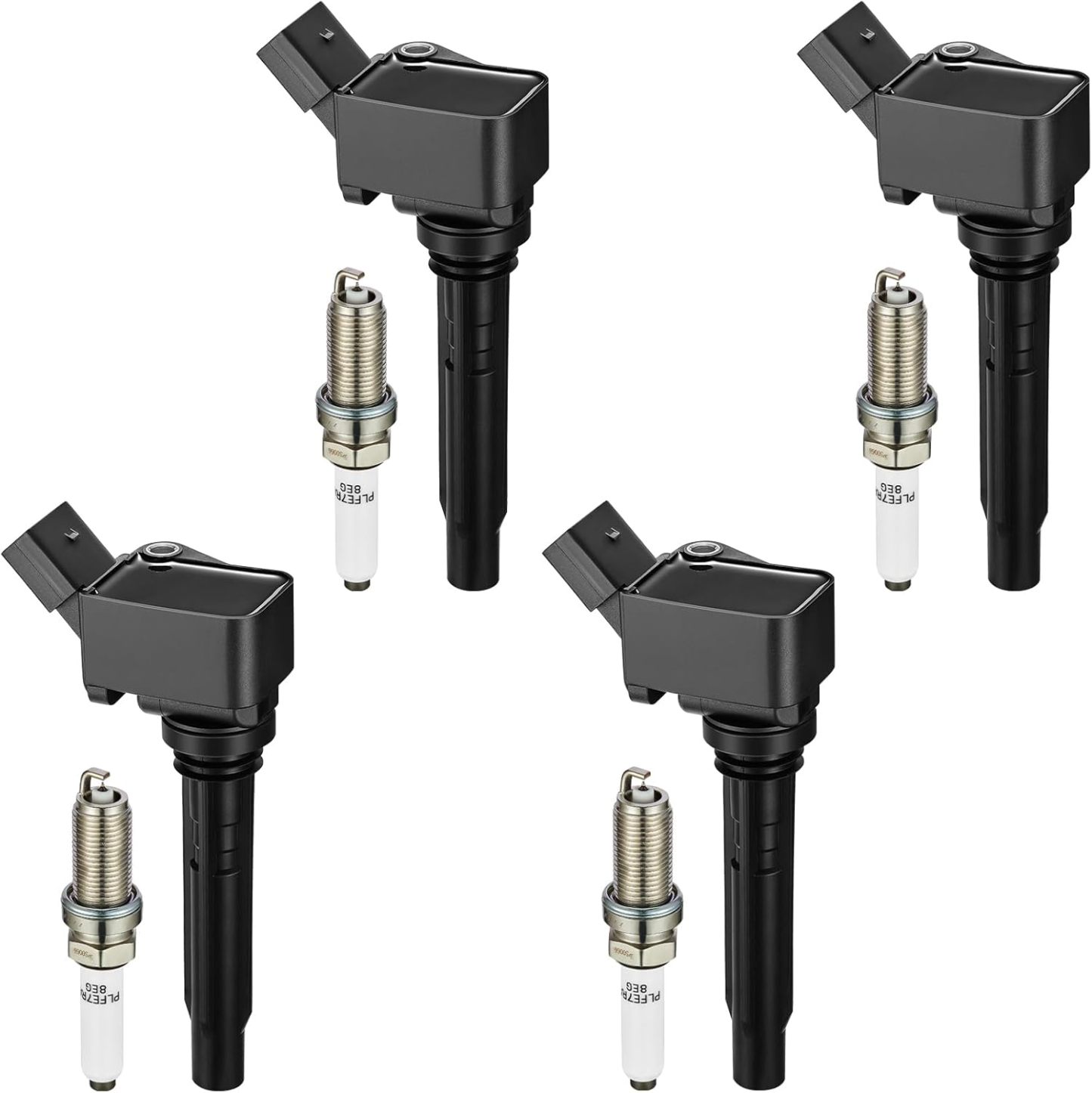 Asign 4 Ignition Coils UF716 & 4 Iridium Spark Plugs LFER7BHX Set - Compatible with Audi A3, A4, A5, A6, Q5, Q7, S3, S4 & TT (2015-2020)