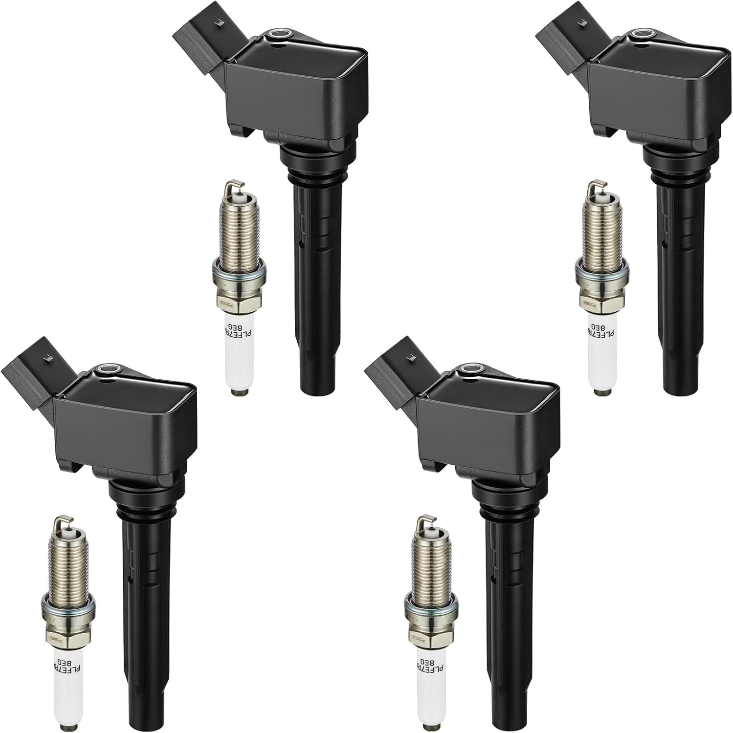Asign 4 Ignition Coils UF716 & 4 Iridium Spark Plugs LFER7BHX Set - Compatible with Audi A3, A4, A5, A6, Q5, Q7, S3, S4 & TT (2015-2020)