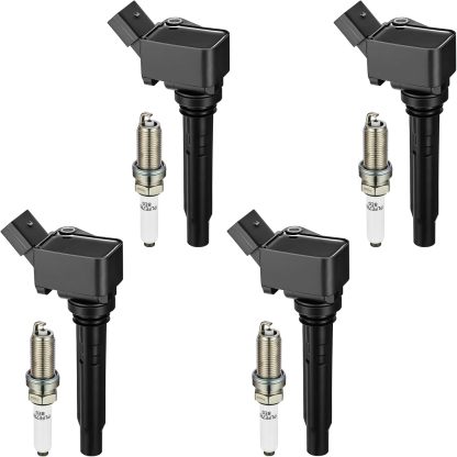 Asign 4 Ignition Coils UF716 & 4 Iridium Spark Plugs LFER7BHX Set - Compatible with Audi A3, A4, A5, A6, Q5, Q7, S3, S4 & TT (2015-2020)