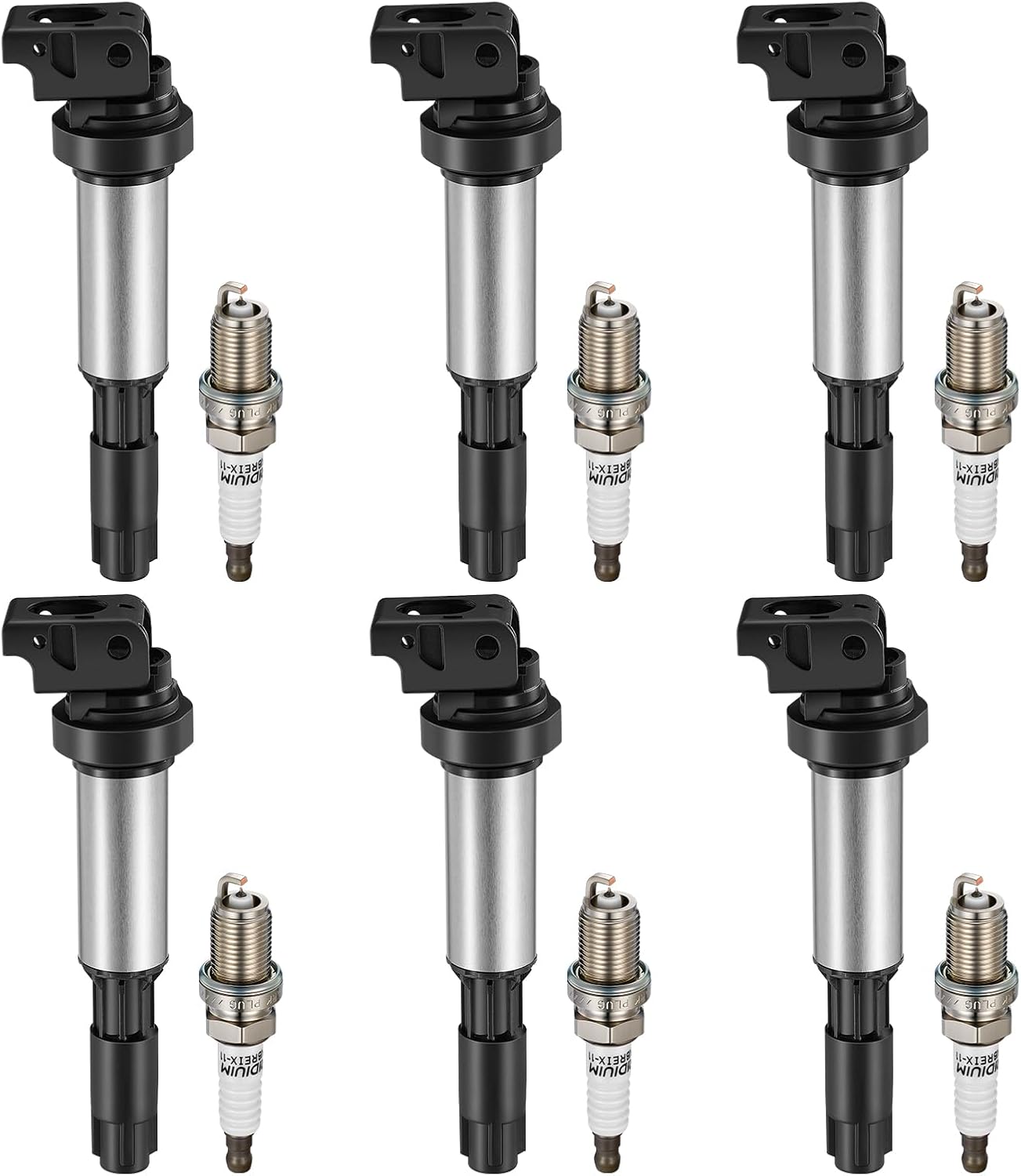 Asign 6PCS Ignition Coil Pack UF522 and 6PCS Iridium Spark Plug 7092 Compatible with BMW 325i, 330i, 525i, 530i, X3, X5, Z4, M3 (2001-2009), Replaces# 12131712219, BKR6EGP