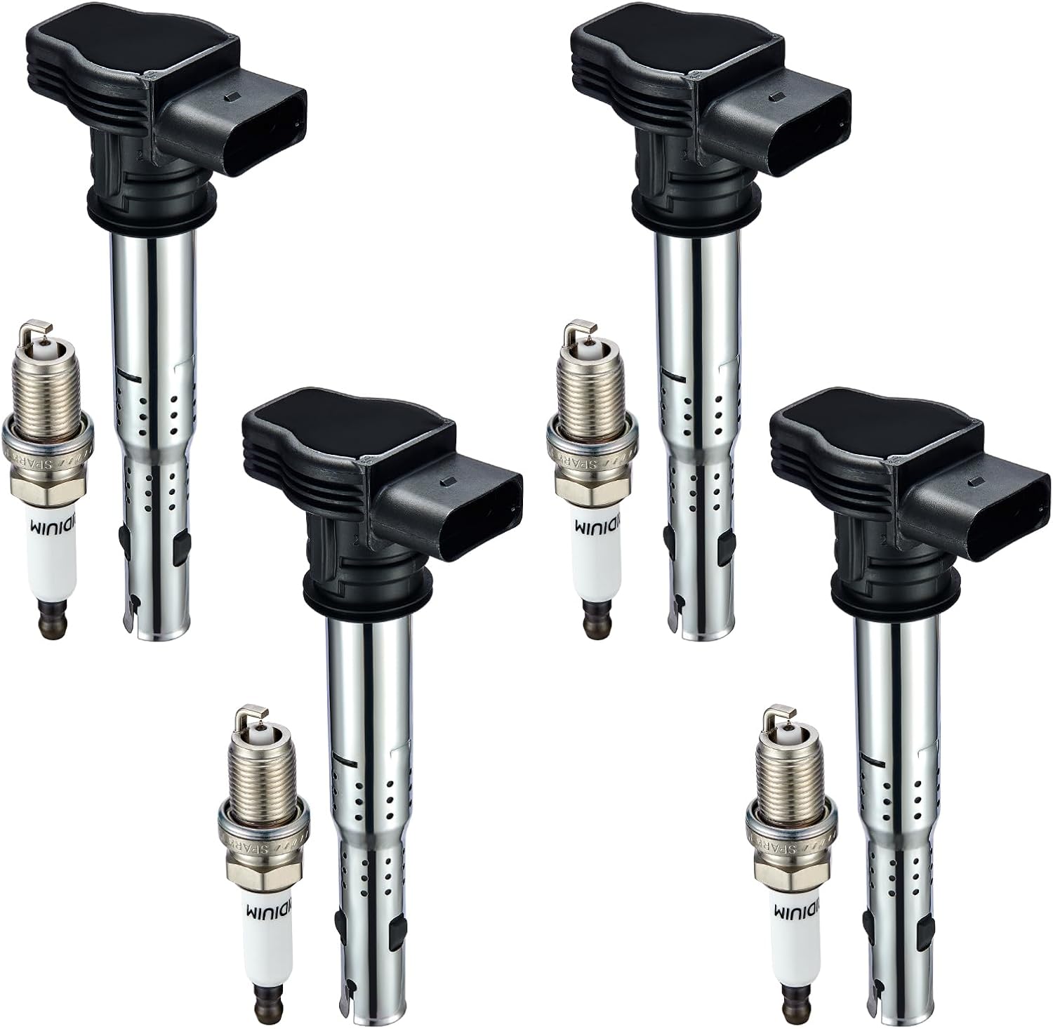 Asign Ignition Coil and Spark Plugs, Set of 4 - Compatible with Audi 2.0L I4 & 4.2L V8 Models: A3, A4, A5, A6, Q3, Q5, TT, RS5 & allroad (2005-2017)