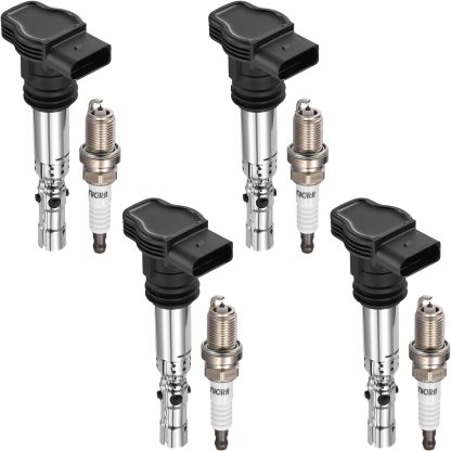 Asign 4 Ignition Coil UF411 and 4 Iridium Spark Plug 6458 For 2001-2006 Audi A4 A6 Allroad TT; 1.8L 2.7L L4 V6