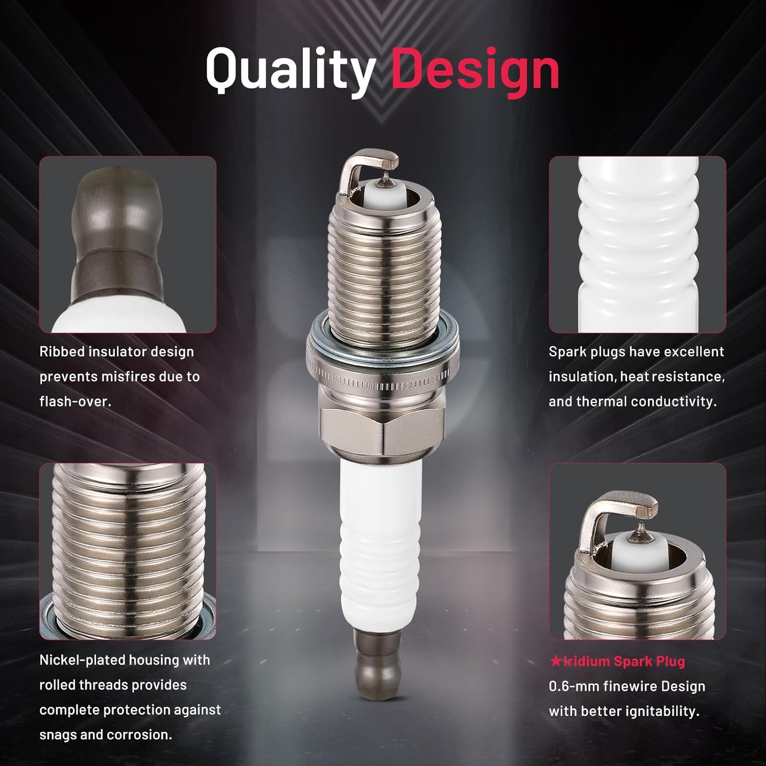 Asign 1675 Iridium Spark Plugs, Set of 4 - Compatible with Audi A3, A4, A5, A6, Q3, Q5, R8, RS5 & TT Series (2005-2018)