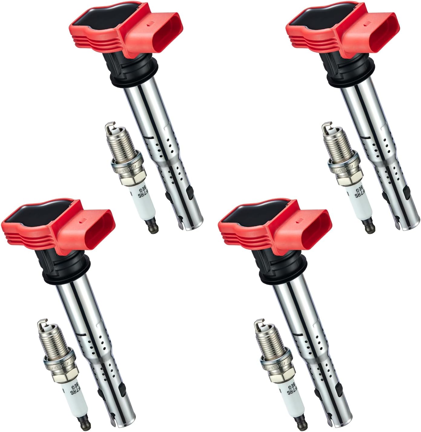 Asign 4-Pack Ignition Coil UF529 & 4-Pack Iridium Spark Plug 4644 for Audi A3, A4, A4 Allroad, A5 Quattro, Q5, TT Quattro