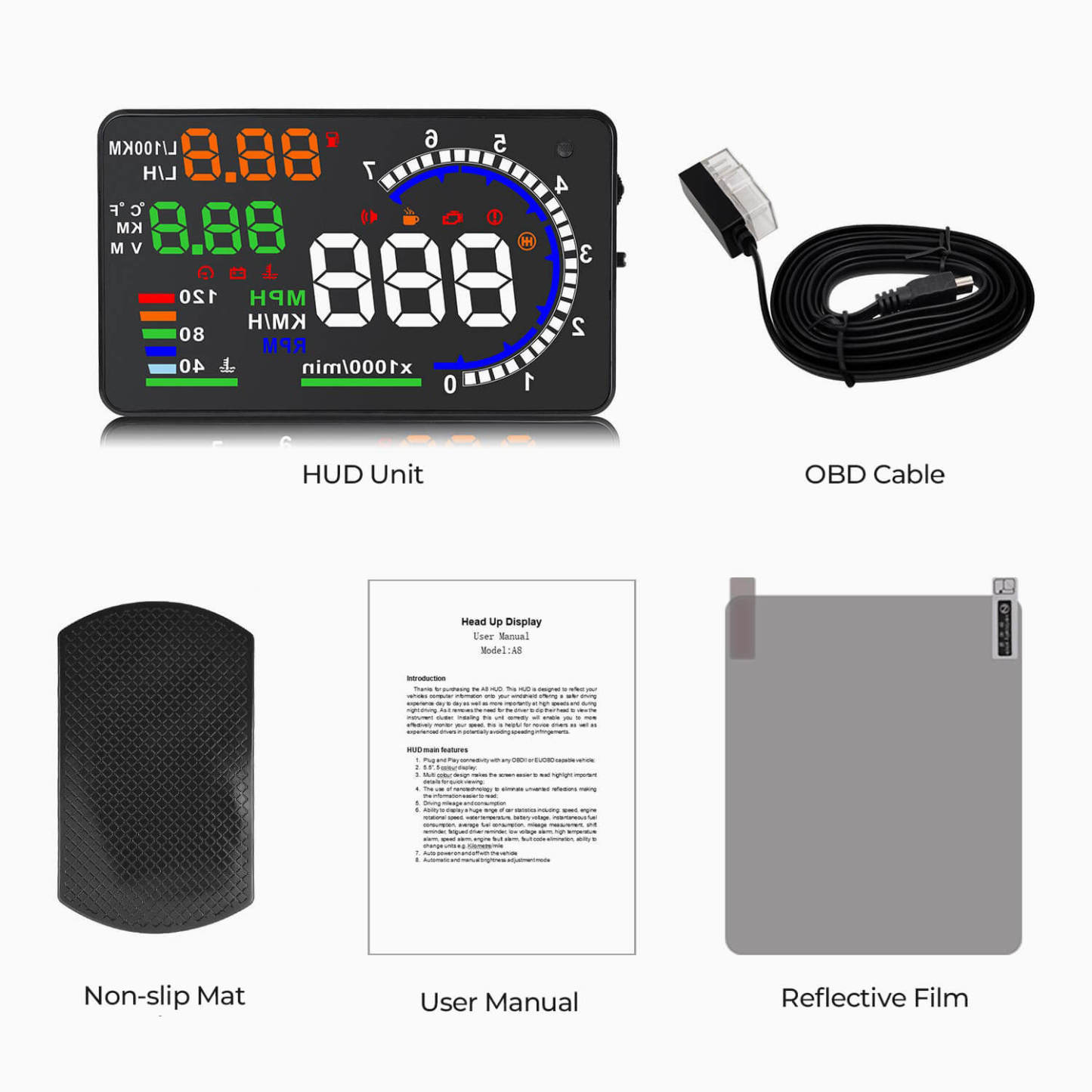 Asigncar A8 Heads-Up Display (HUD) OBD2 for Audi Car