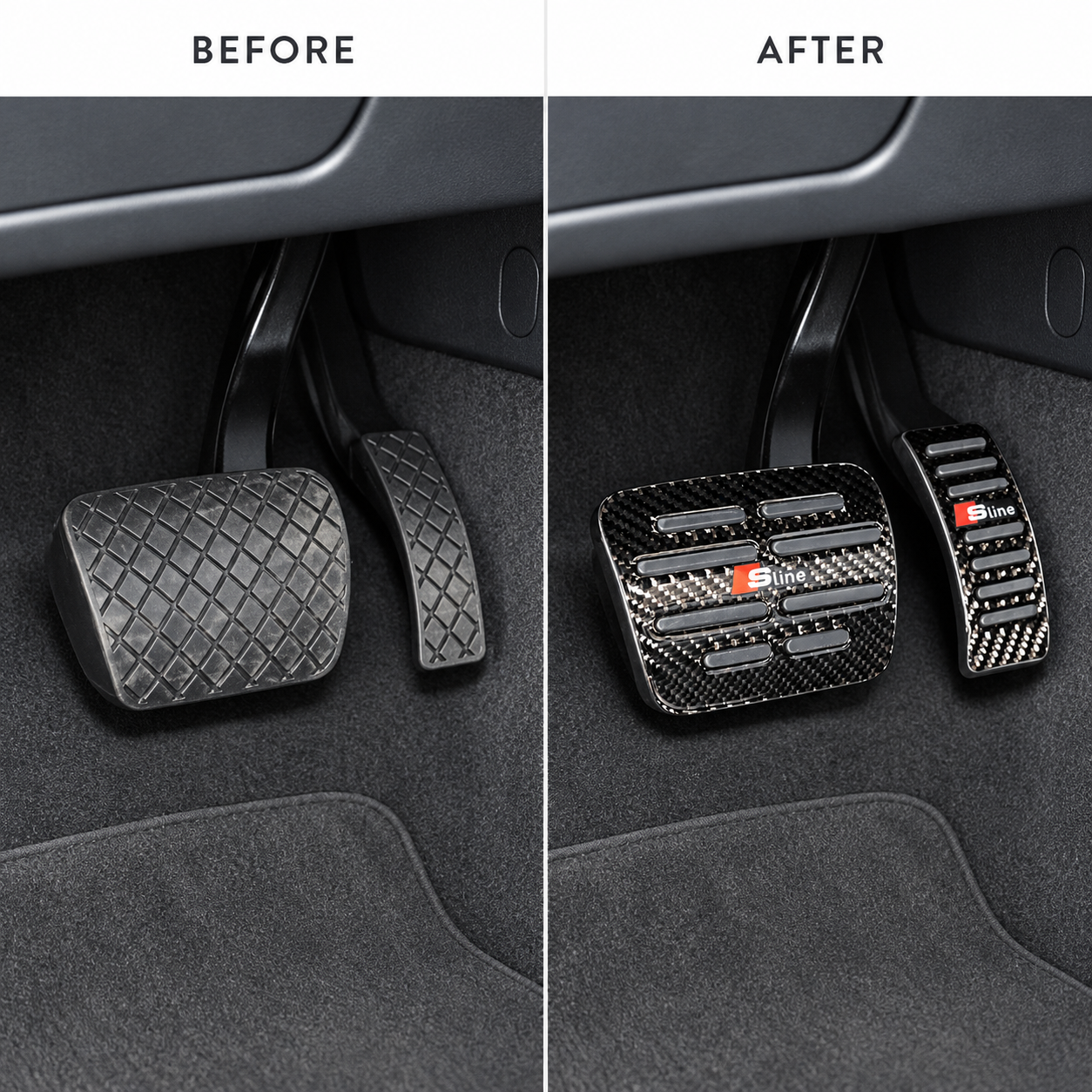 Asign Carbon Fiber Gas & Brake Pedal Covers for Audi A3/A4/A5/A6/Q2/Q3/Q5/TT — 2-Piece No-Drill Set