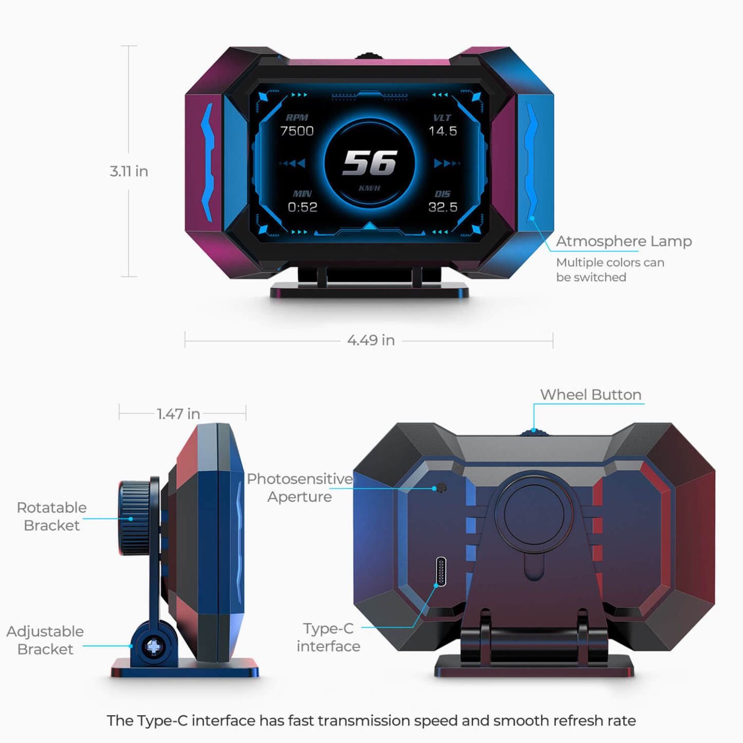 Asigncar P25 Smart HUD with OBD2+GPS, G-Meter & Inclinometer For All Car