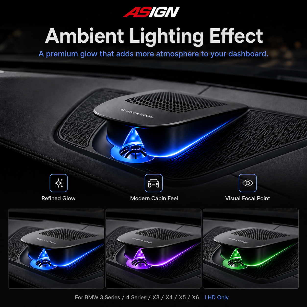 Asign Illuminated Lift-Up Center Speaker Grille With Ambient Lighting For BMW 3 Series / 4 Series / X3 / X4 / X5 / X6 – LHD Only