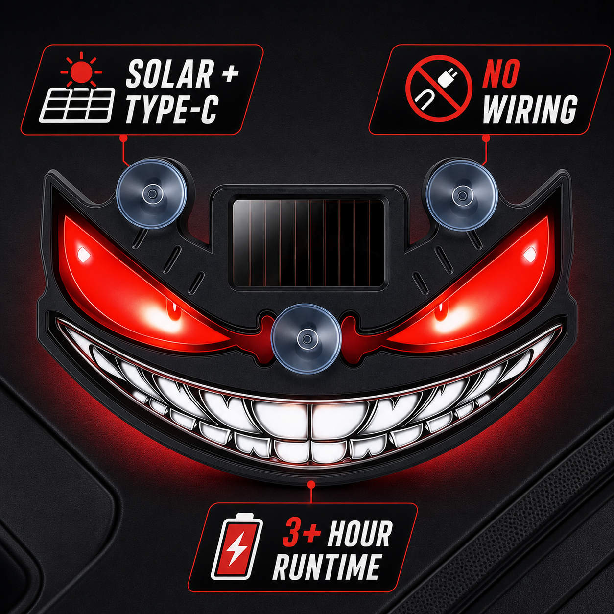 Solar and Type-C powered LED expression light features
