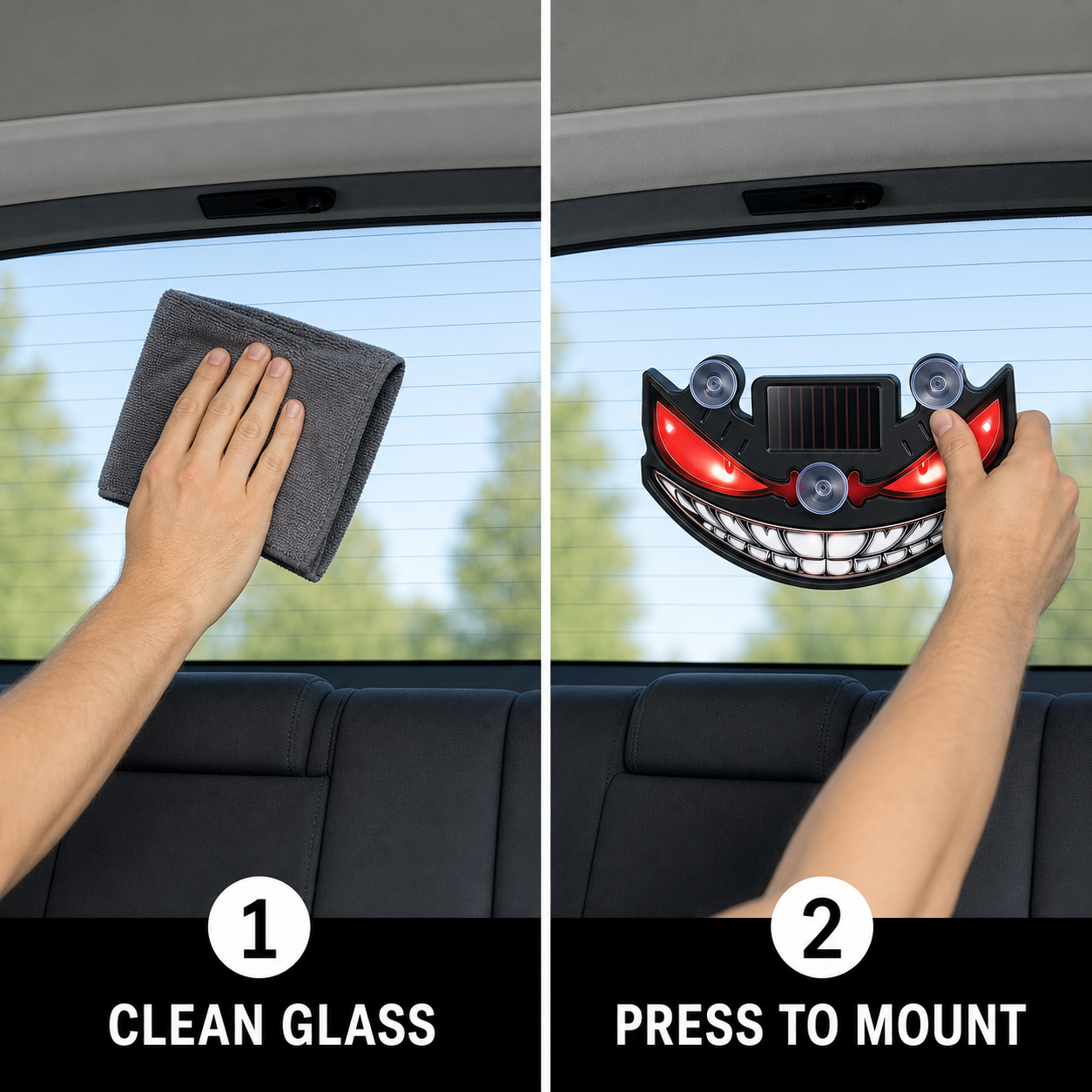 Two-step rear window suction-cup installation