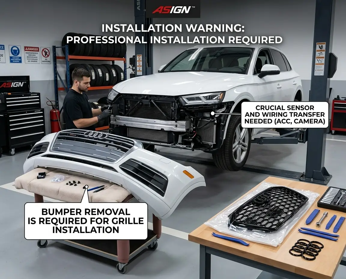 Audi Q5 front bumper removal for honeycomb grille installation diagram