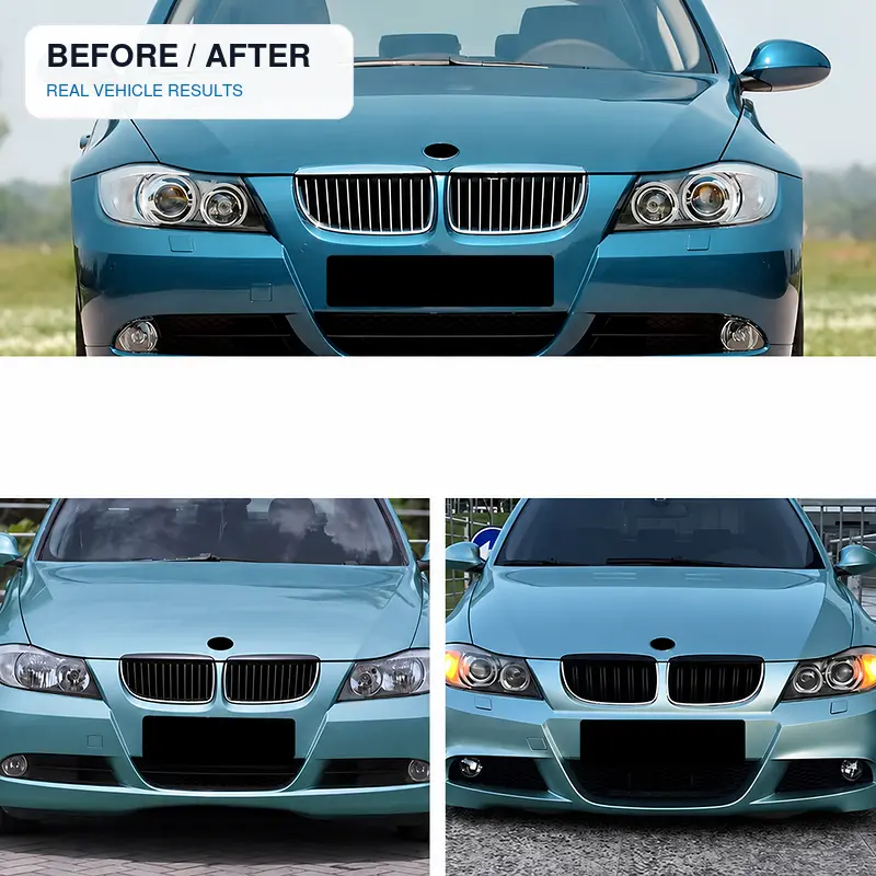 BMW 3 Series E90 E91 illuminated gloss black kidney grille real-world before and after comparison