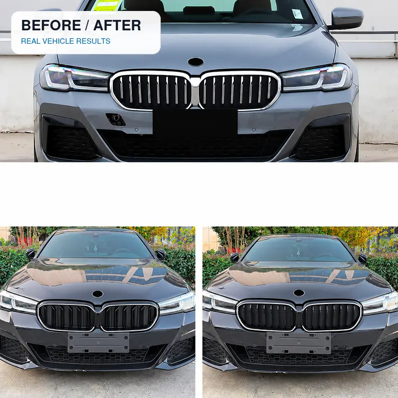 BMW 5 Series G30 illuminated gloss black kidney grille real-world before and after comparison