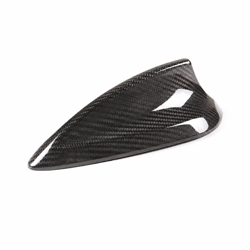 Real carbon fiber shark fin antenna cover for selected BMW models on white background