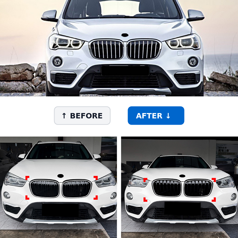 BMW X1 illuminated gloss black kidney grille real-world before and after comparison