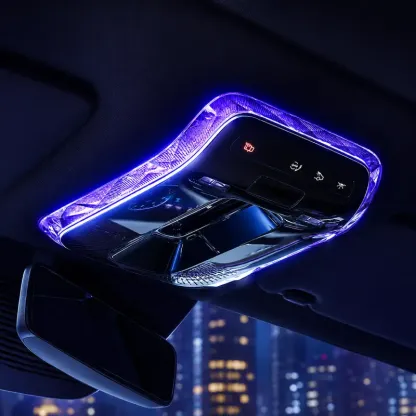 Crystal-style overhead reading light trim installed in a Mercedes-Benz interior at night