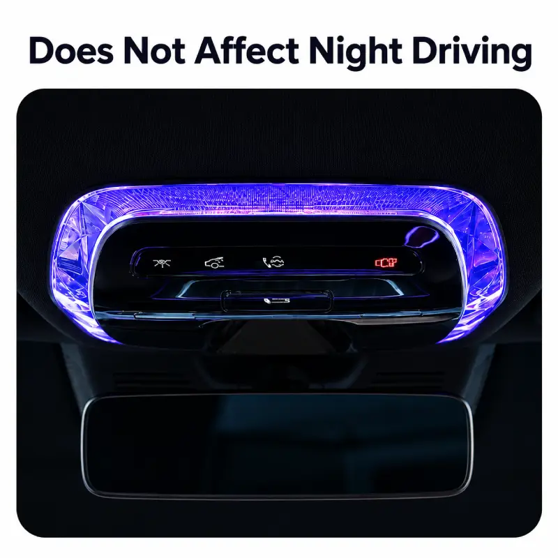Crystal-style overhead reading light trim installed without affecting night driving visibility