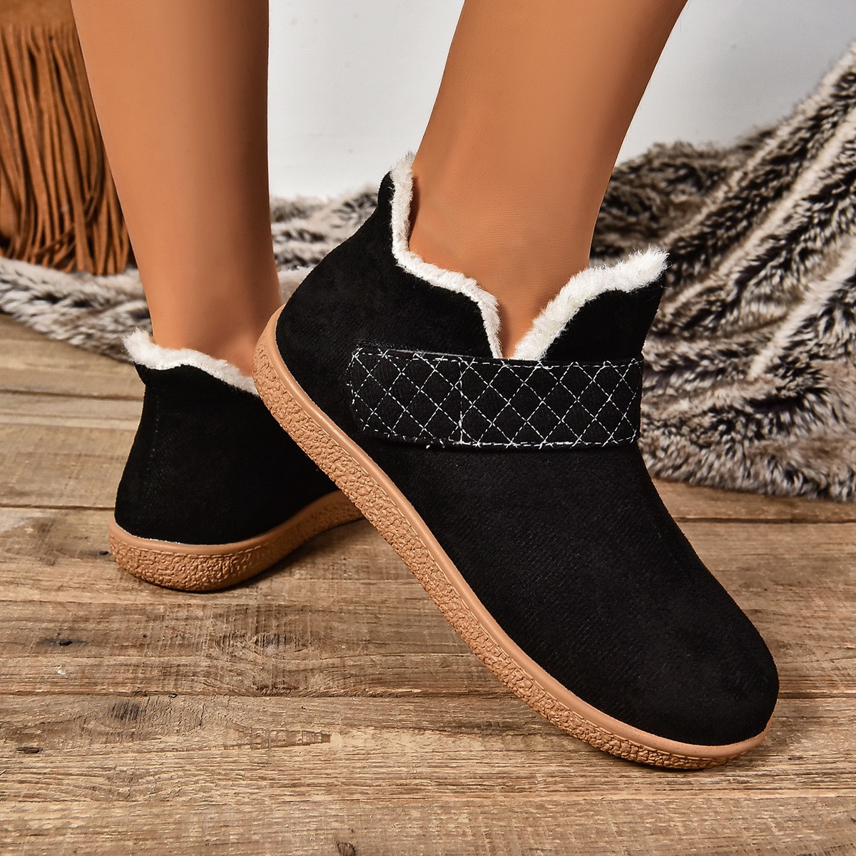 Winter velvet flat round toe cotton boots