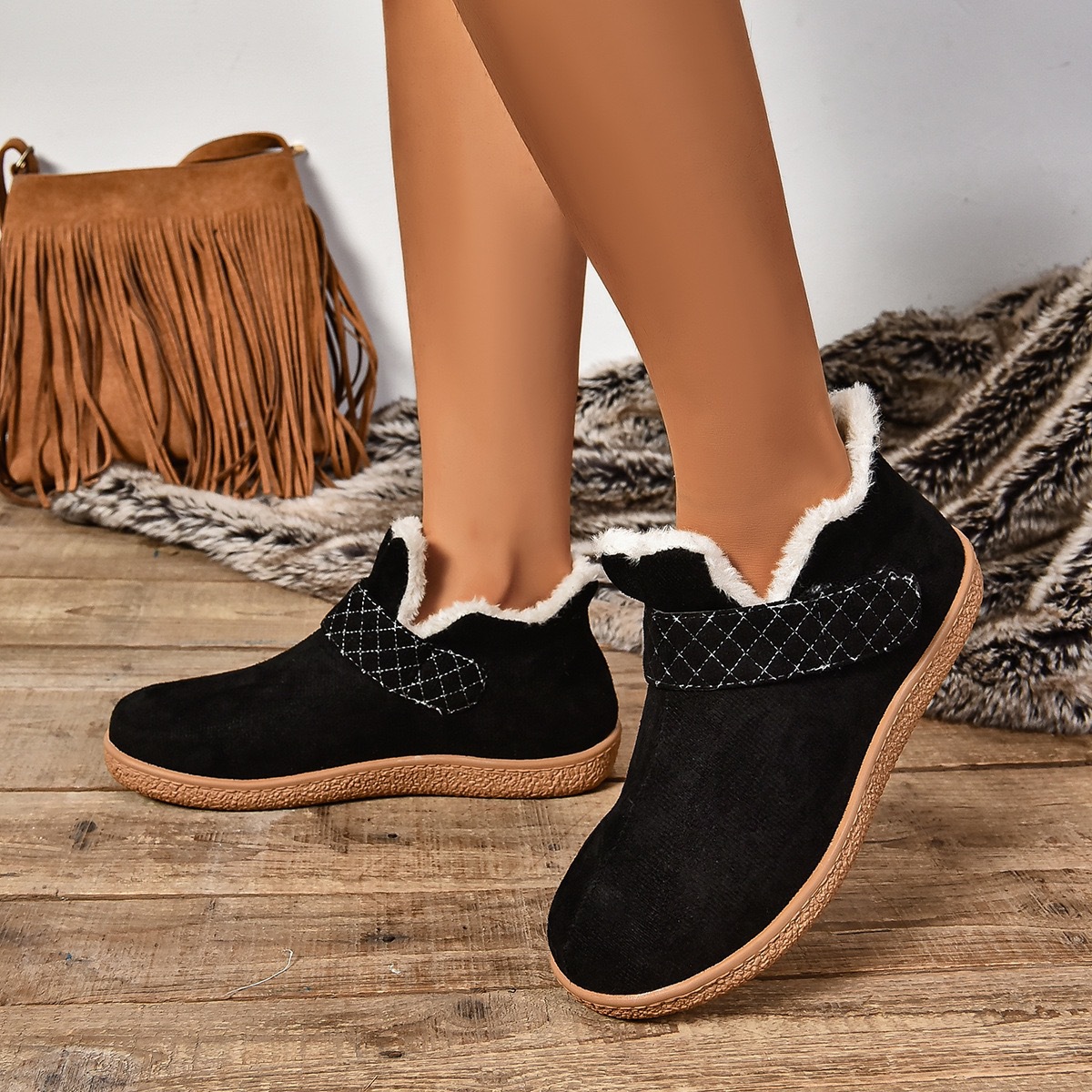 Winter velvet flat round toe cotton boots