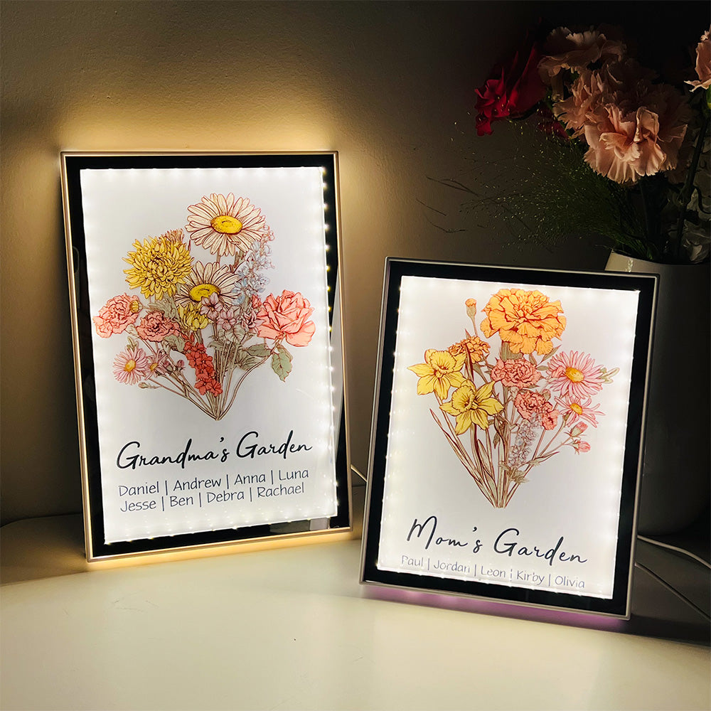 50% OFF✨Custom Birth Flower Bouquet LED Light Magic Mirror