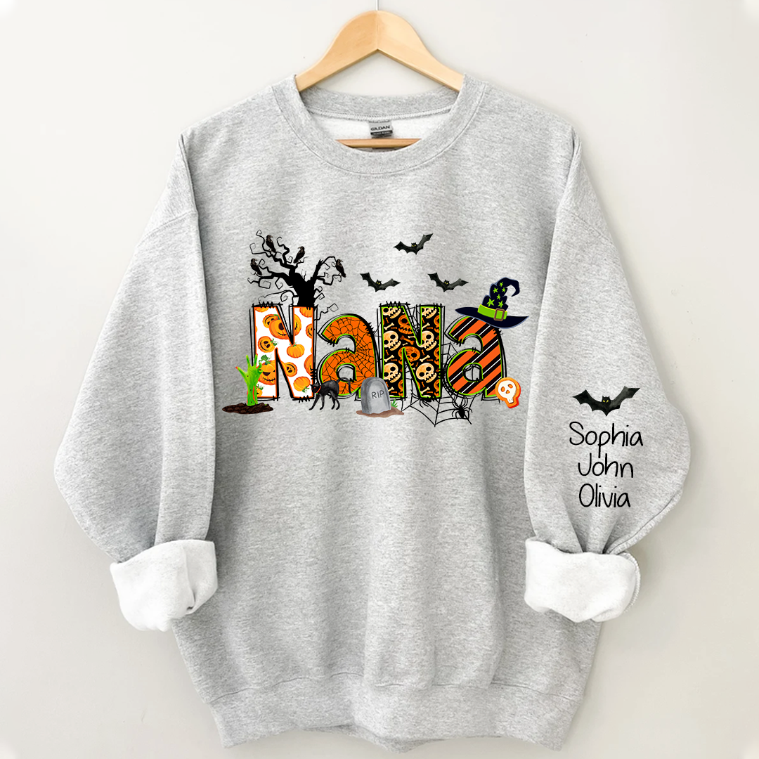 Nana Grandma Bundle Halloween Alphabet Doodle Grandkids Sweatshirt