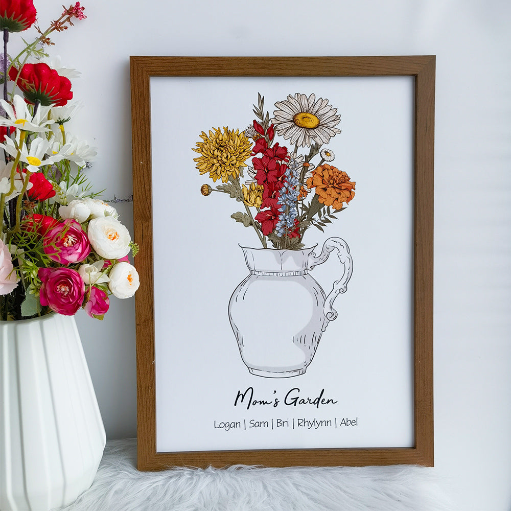 50%OFF⭐️Personalized Birth flower Bouquet Vase Names Frame For Mom/Grandma