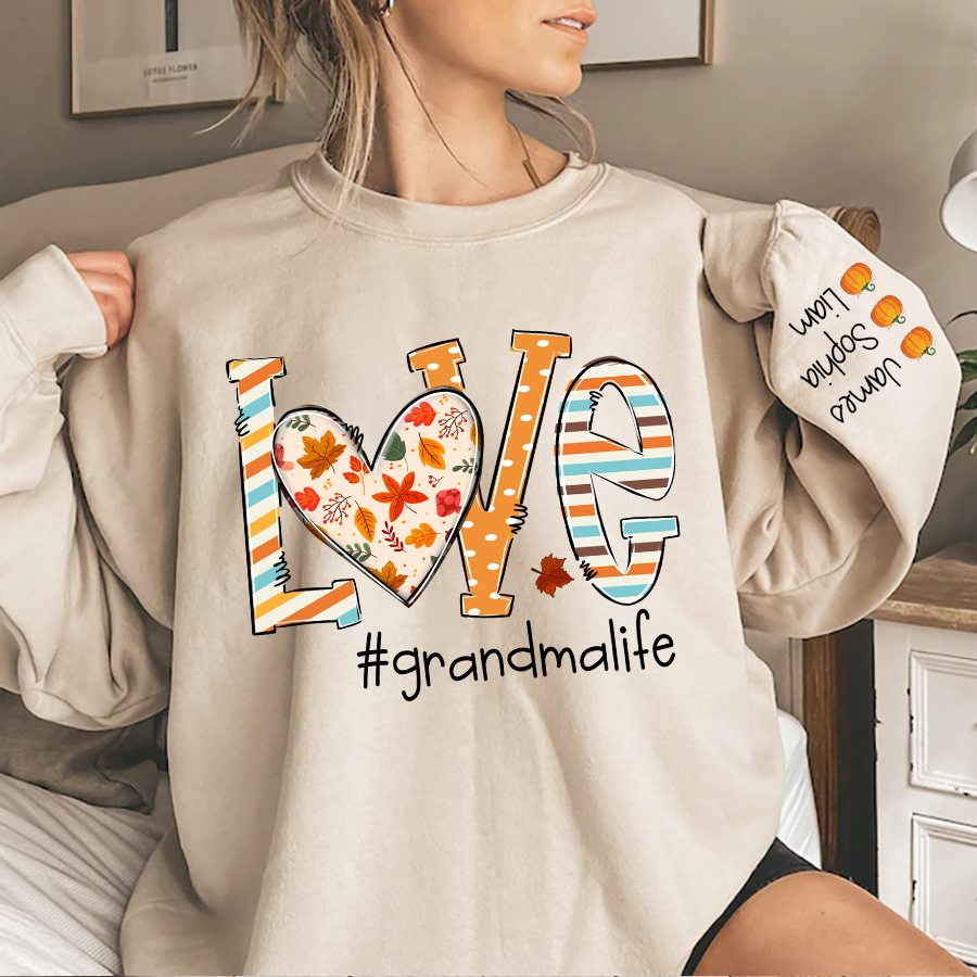 Love Grandma Life Autumn Sweatshirt, Personalized Grandma Fall Autumn TH Sweatshirt