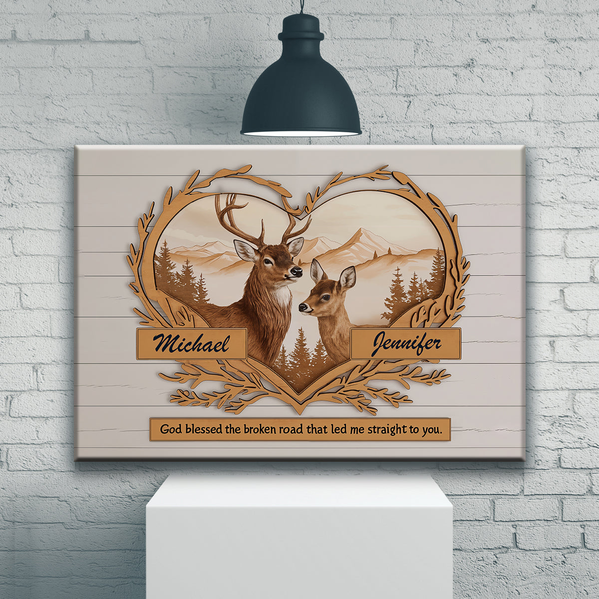 Custom Deer Love Mountains 2 Names Premium Canvas