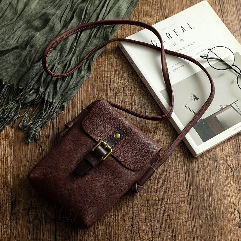 Vintage Vege Tanned Leather Mini Cellphone Bag