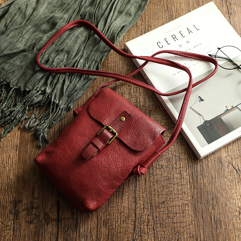 Vintage Vege Tanned Leather Mini Cellphone Bag