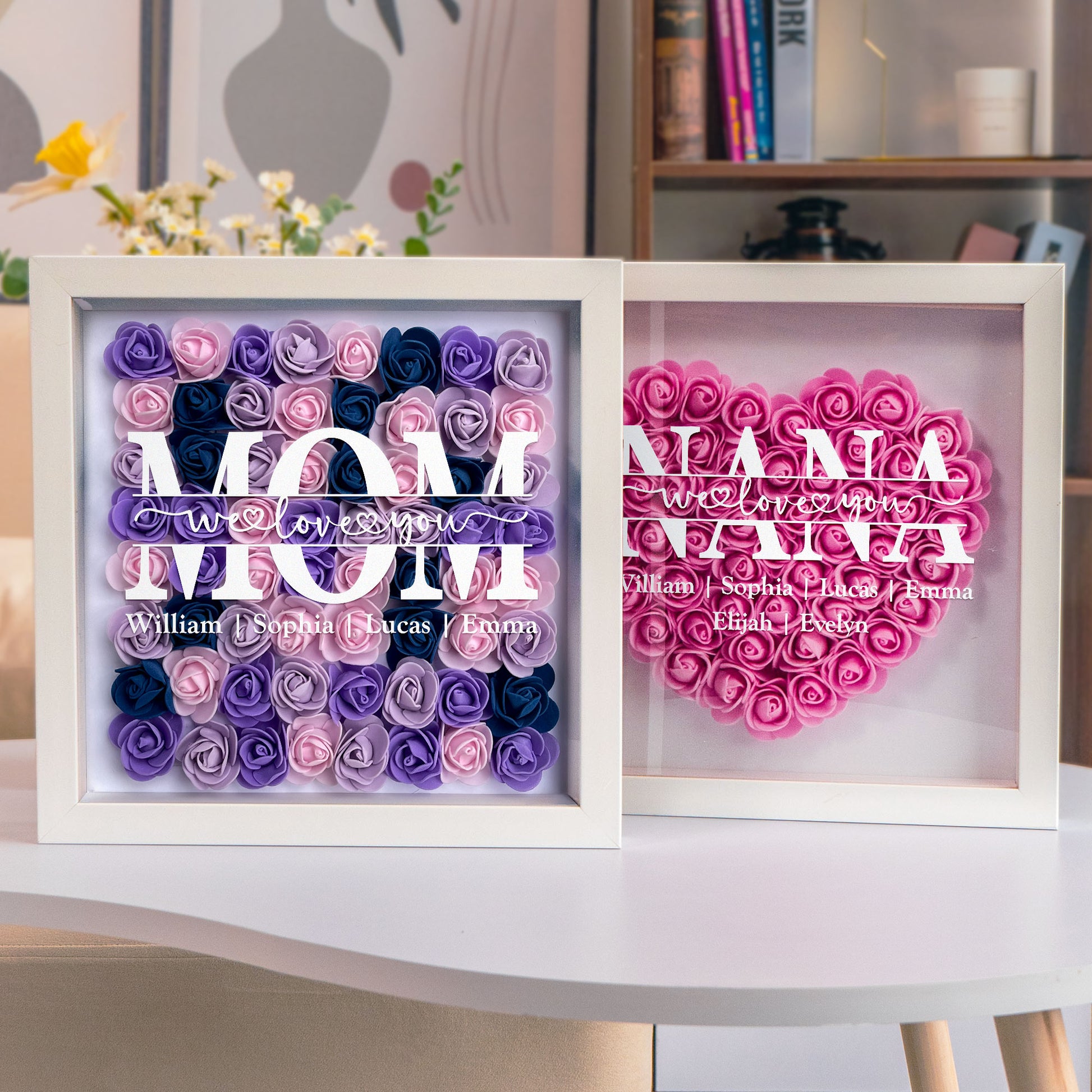 Mom We Love You - Personalized Flower Shadow Box