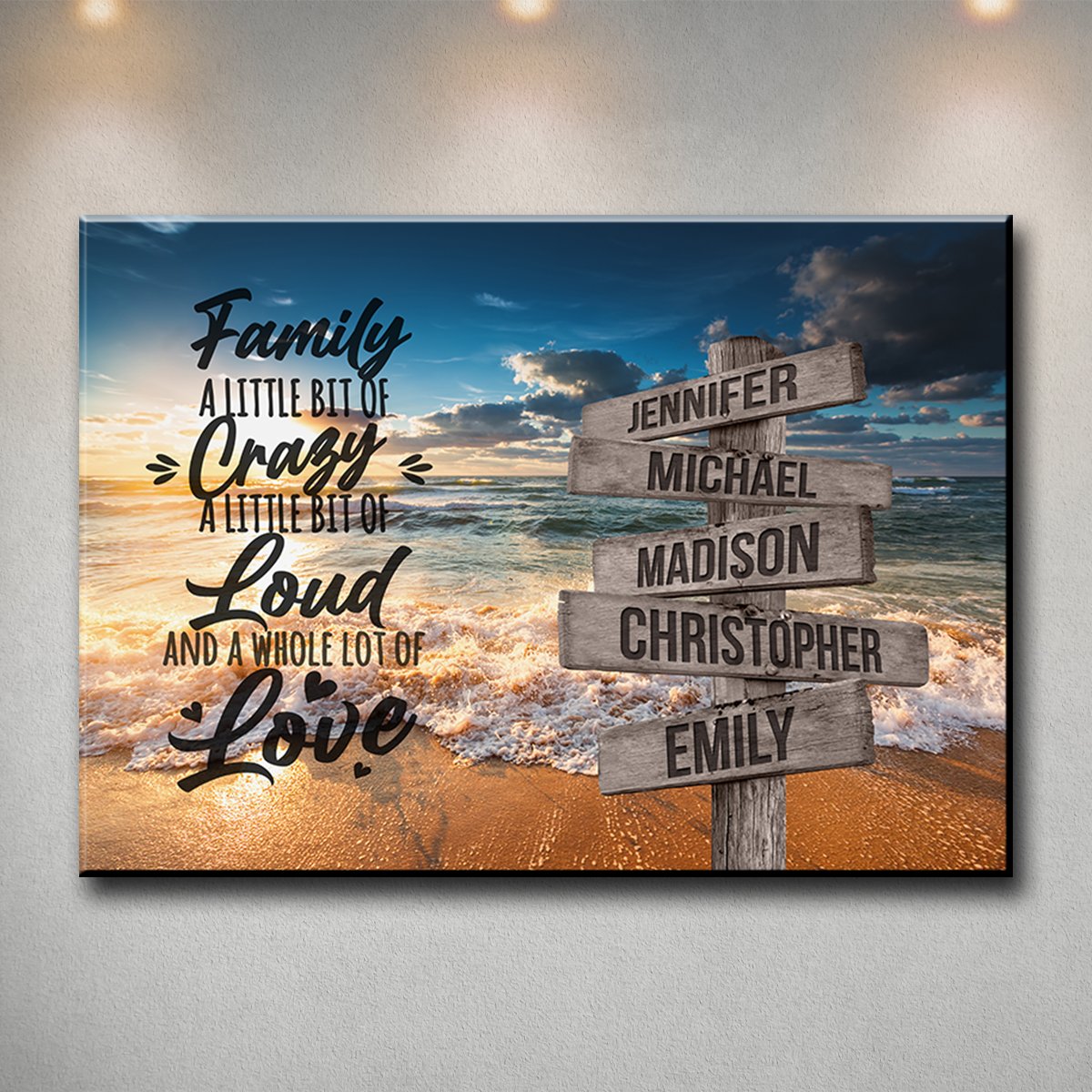 Ocean Sunset Color with Saying 2 Multi-Names Premium Canvas